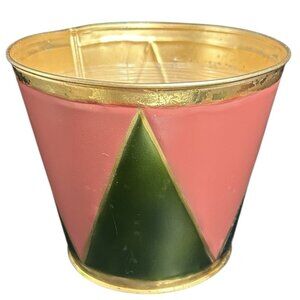 Vintage Art Deco Tri Color Metal Vase Geometric Metallic Cache Pot 6"x 8" Lined